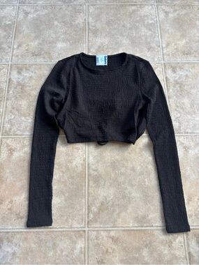 Black Long-Sleeve Cropped Top with open back with tie